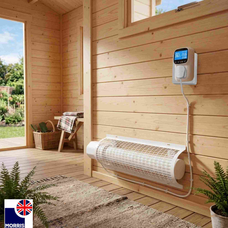 Morris 1ft Tube Heater with a Guard and a Digital Thermostat Set