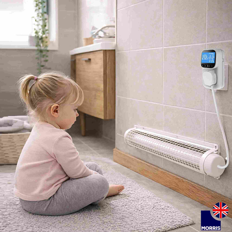 Morris 2ft Tube Heater with a Guard and a Digital Thermostat Set