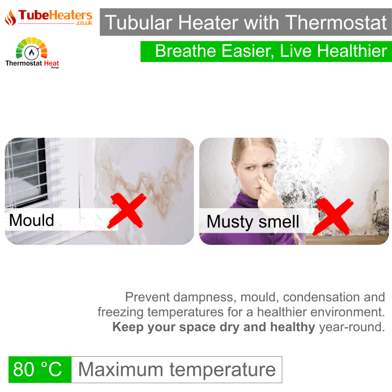 Morris 1ft Tube Heater With Thermostat - Slimline 55 Watts - Thermostat Heat Range