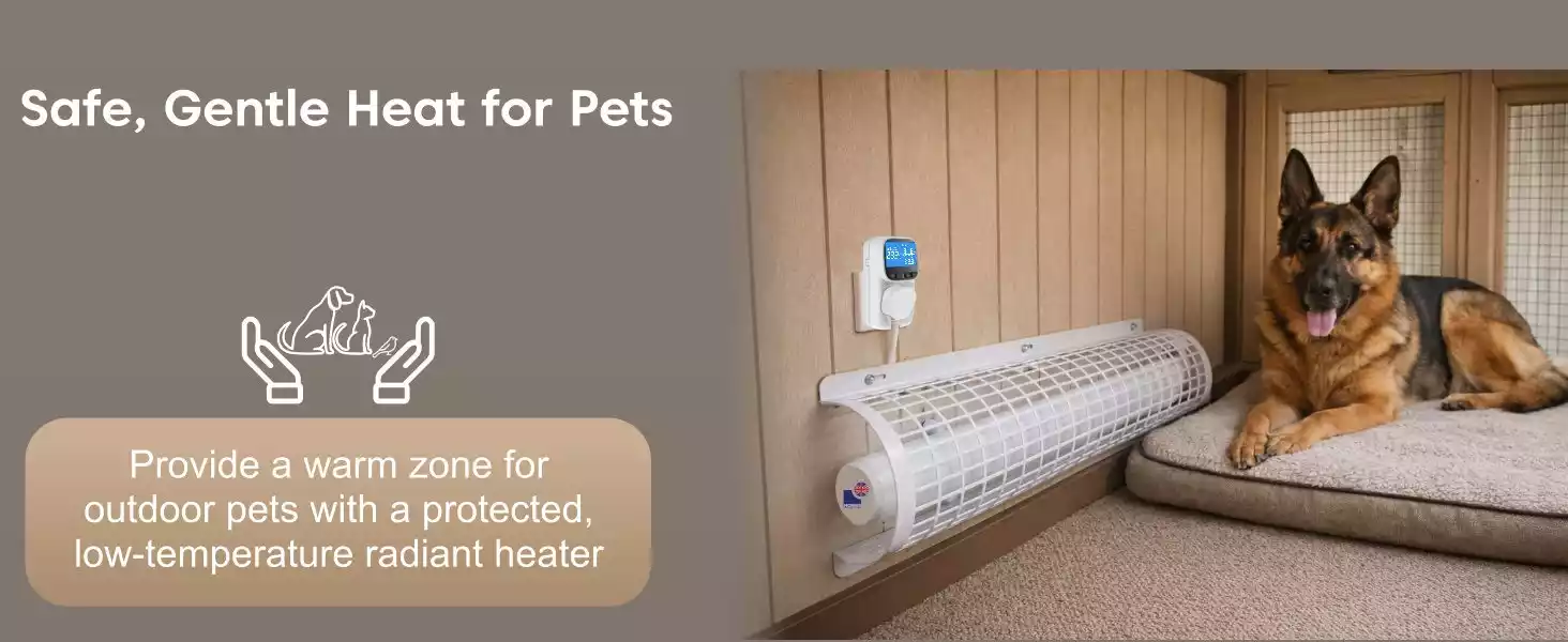 Morris 1ft thermostatically controlled tubular heaters with guard set for the dog kennel