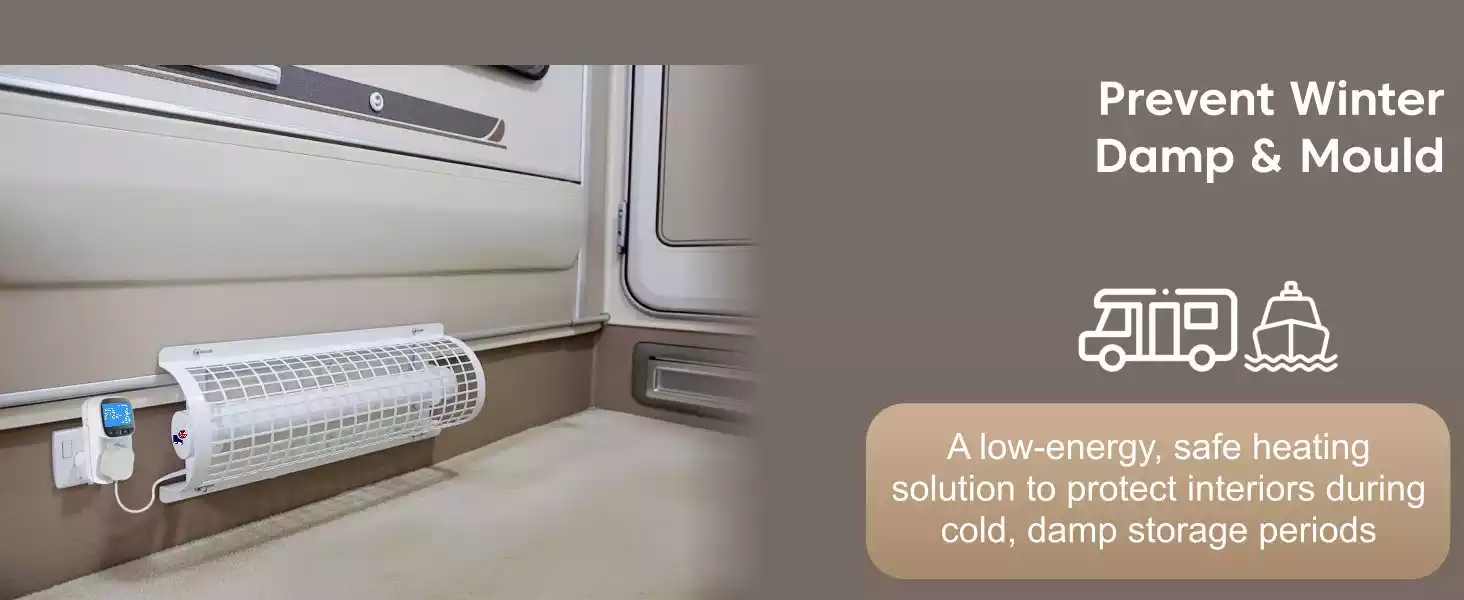 Morris tubular electric heater with thermostat and timer and guard set for the boat caravan