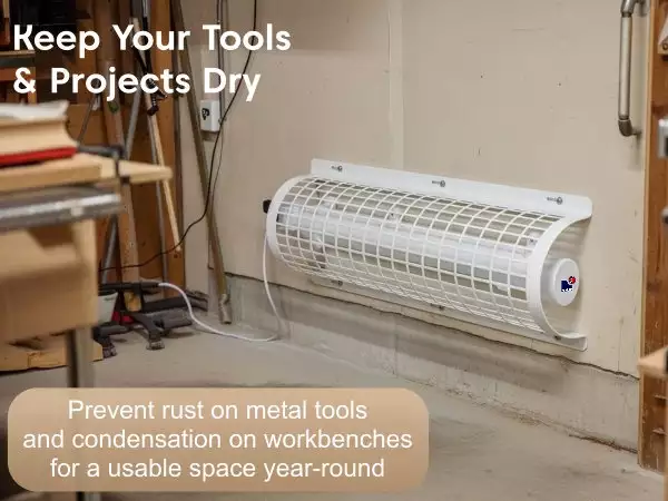 Morris tubular electric heater with thermostat and timer and guard set for the garage