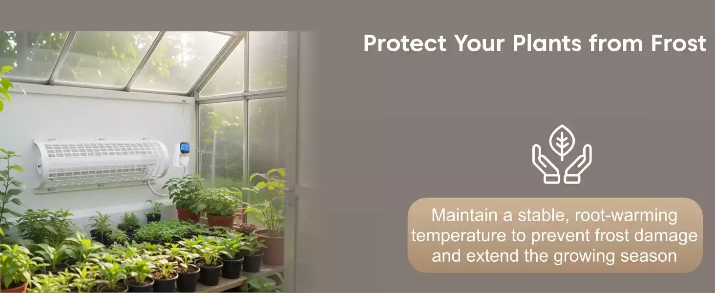 Morris tubular electric heater with thermostat and timer and guard set for the greenhouse