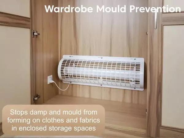 Morris tubular electric heater with thermostat and timer and guard set for the wardrobe